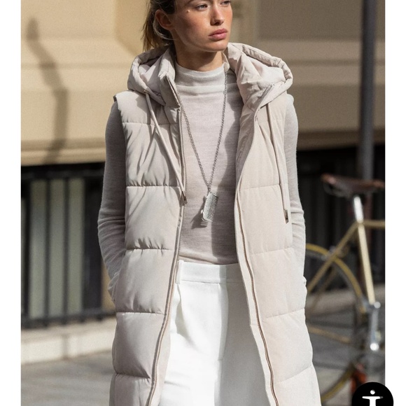 ZARA LONG PADDED HOODED PUFFER DOWN WINTER ZIP FLEECE LINING VEST GILET - Picture 3 of 9